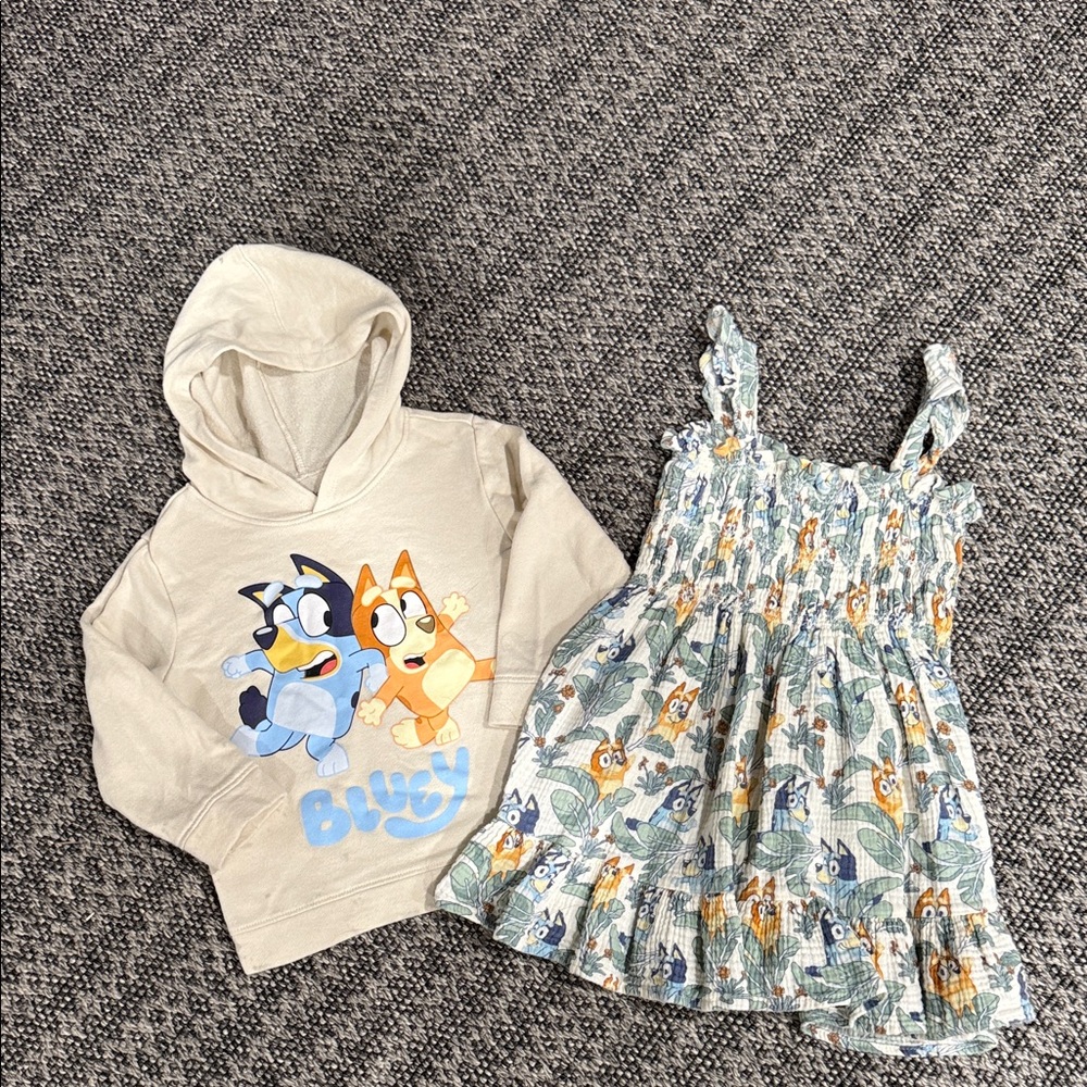 Bluey Cream Hoodie and Dress Set with Blue and Orange Design